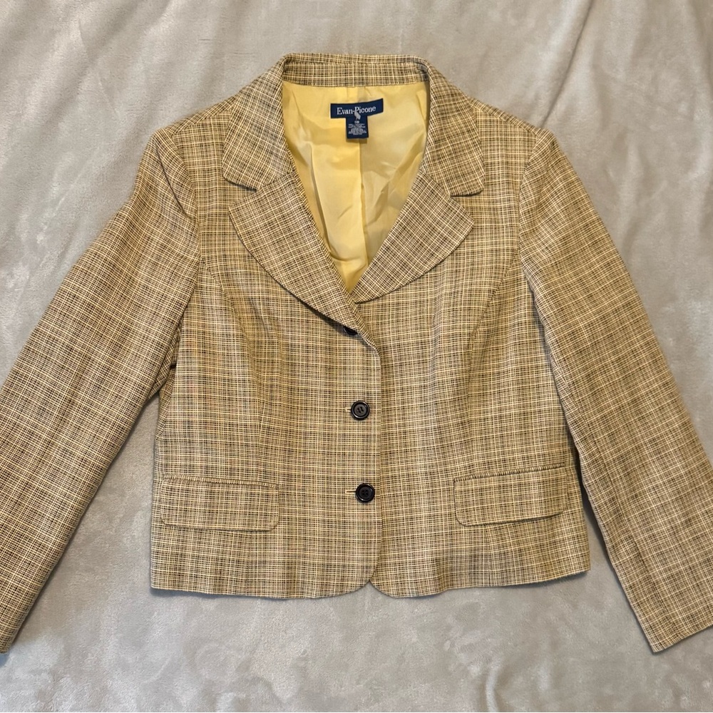 Evan Picone Yellow Plaid Cropped Blazer